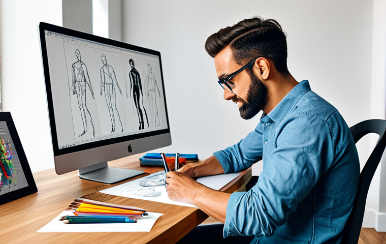 캐릭터디자인 자격증 필기 시험 준비 전략 - **Professional Character Designer at Work:** "A fully clothed, professional character designer with ...