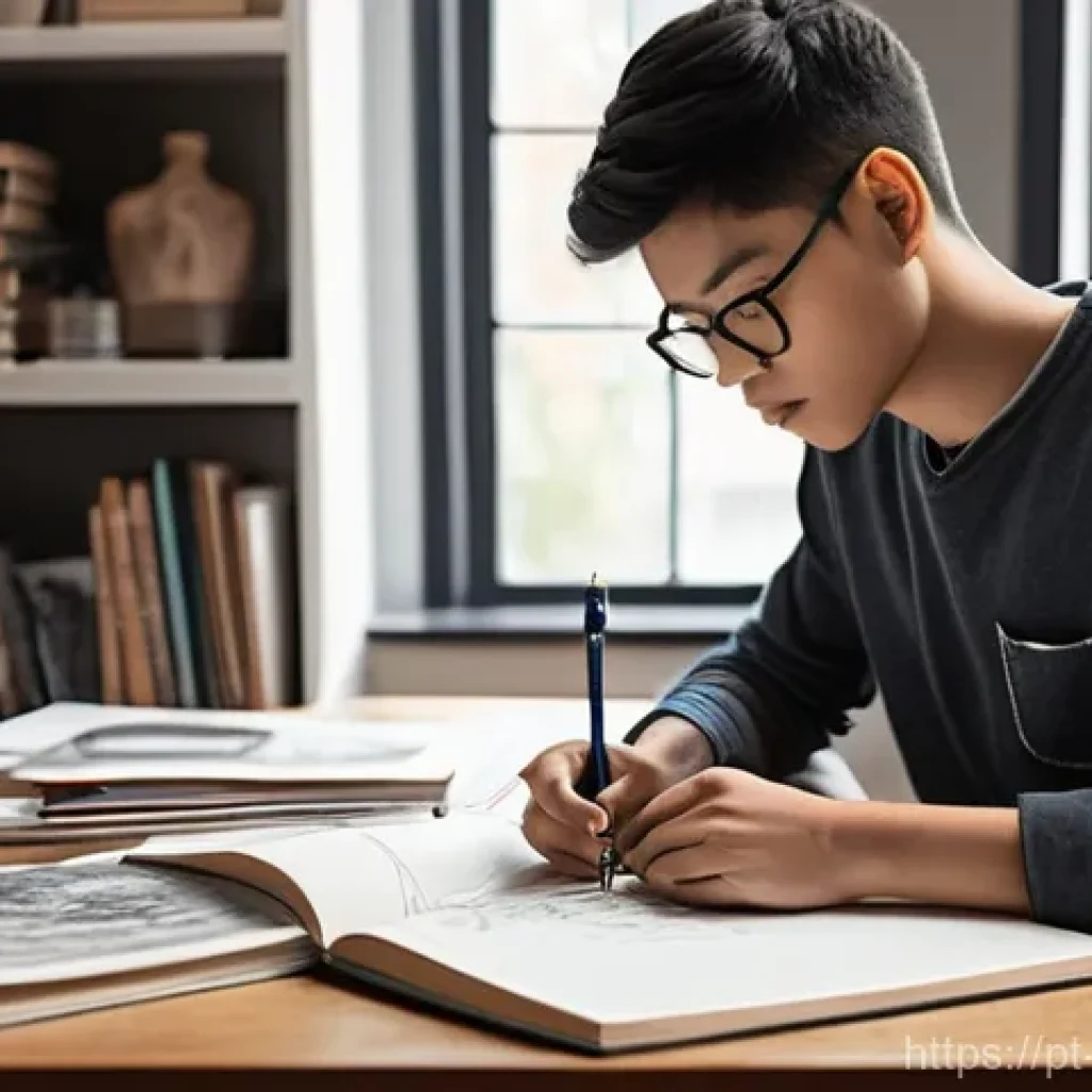 캐릭터디자인 자격증 시험 준비 팁 - **Prompt:** A young, determined art student, wearing comfortable, casual clothes (t-shirt and jeans)...