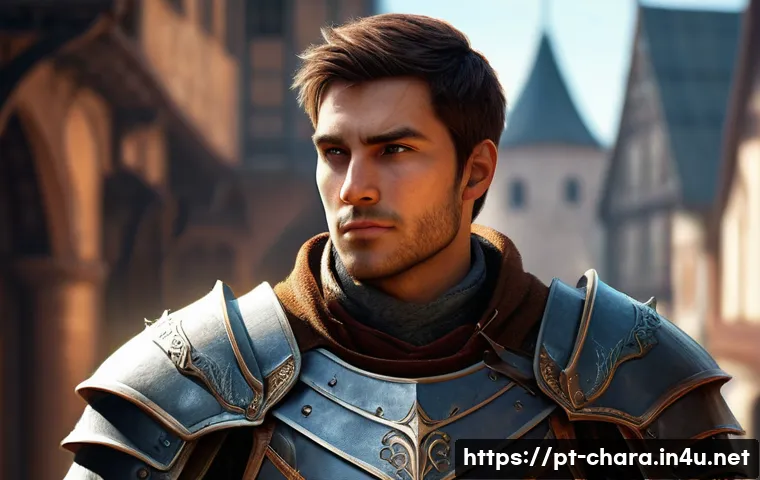 캐릭터디자인 자격증 필기 시험 준비 자료 - A detailed digital portrait of a young adult male character designed for a fantasy video game, weari...