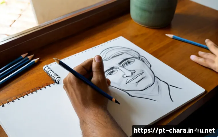 캐릭터디자인에 필요한 손그림 스킬 - Photorealistic close-up of an adult character designer’s hands sketching expressive cartoon characte...